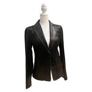 Banana Republic Black Leather Blazer w/White Stitching & 2 Patch Pockets, Size 2